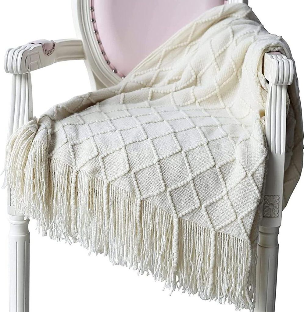 Wohndecke Weich Strick Wolldecke Quaste Kuscheldecke Sofadecke Schlafdecke Decke, Rosa, 125 x 210cm