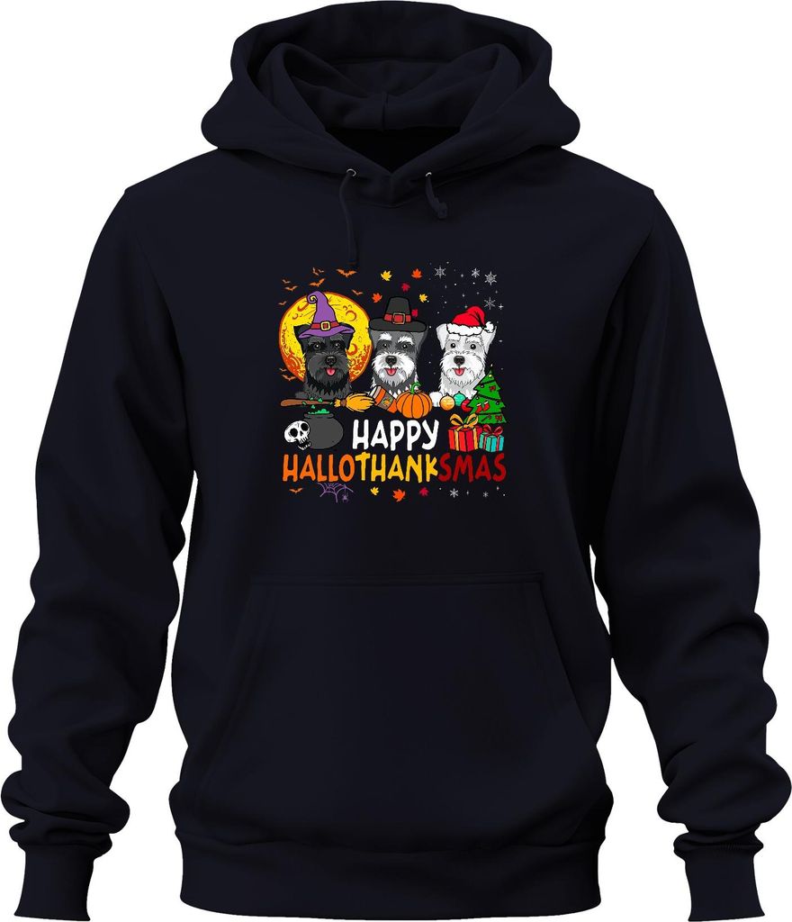 Happy Hallothanksmas Schnauzer Halloween Thanksgiving Weihnachten Uni Hoodie Kapuzenpullover, Navy, XXL