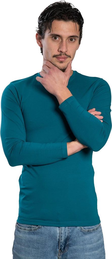 Herren-Langarmshirt mit Rundhalsausschnitt. Petrol: L