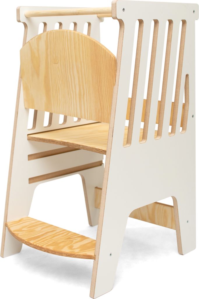 Woodforkid Lernturm Höhenverstellbar Learning Tower Tritthocker MDF Weiß