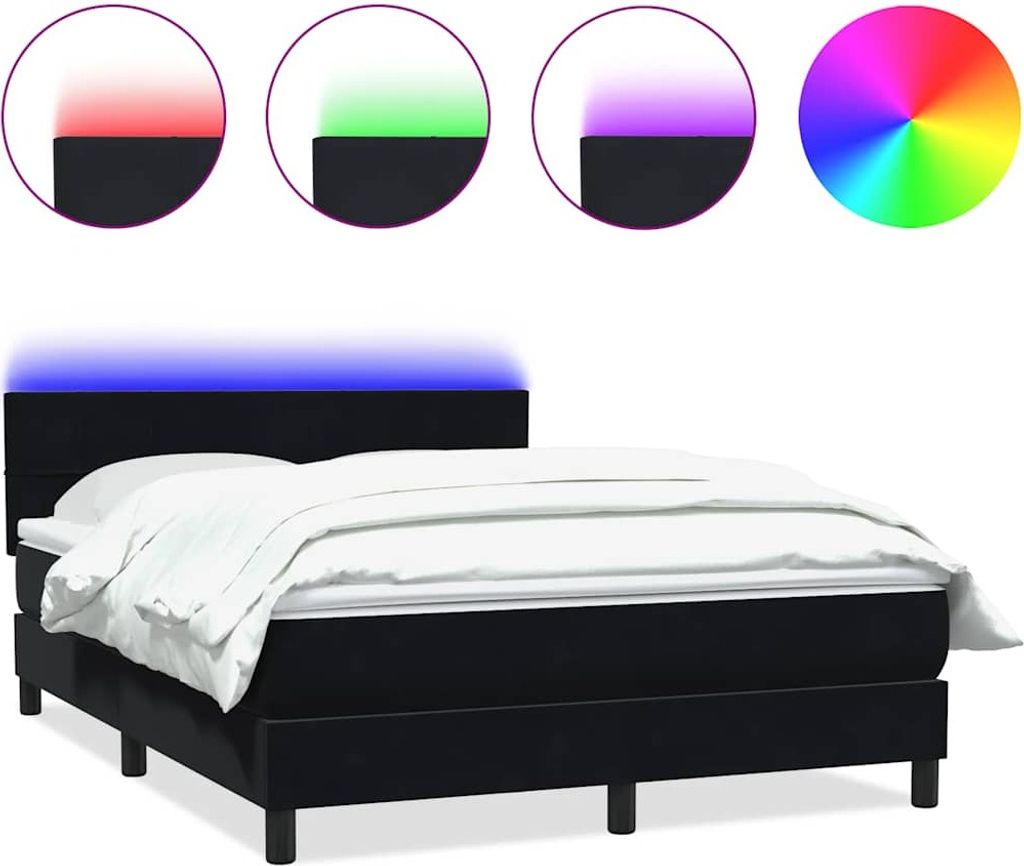 vidaXL Boxspringbett mit Matratze & LED Schwarz 160x210 cm Samt
