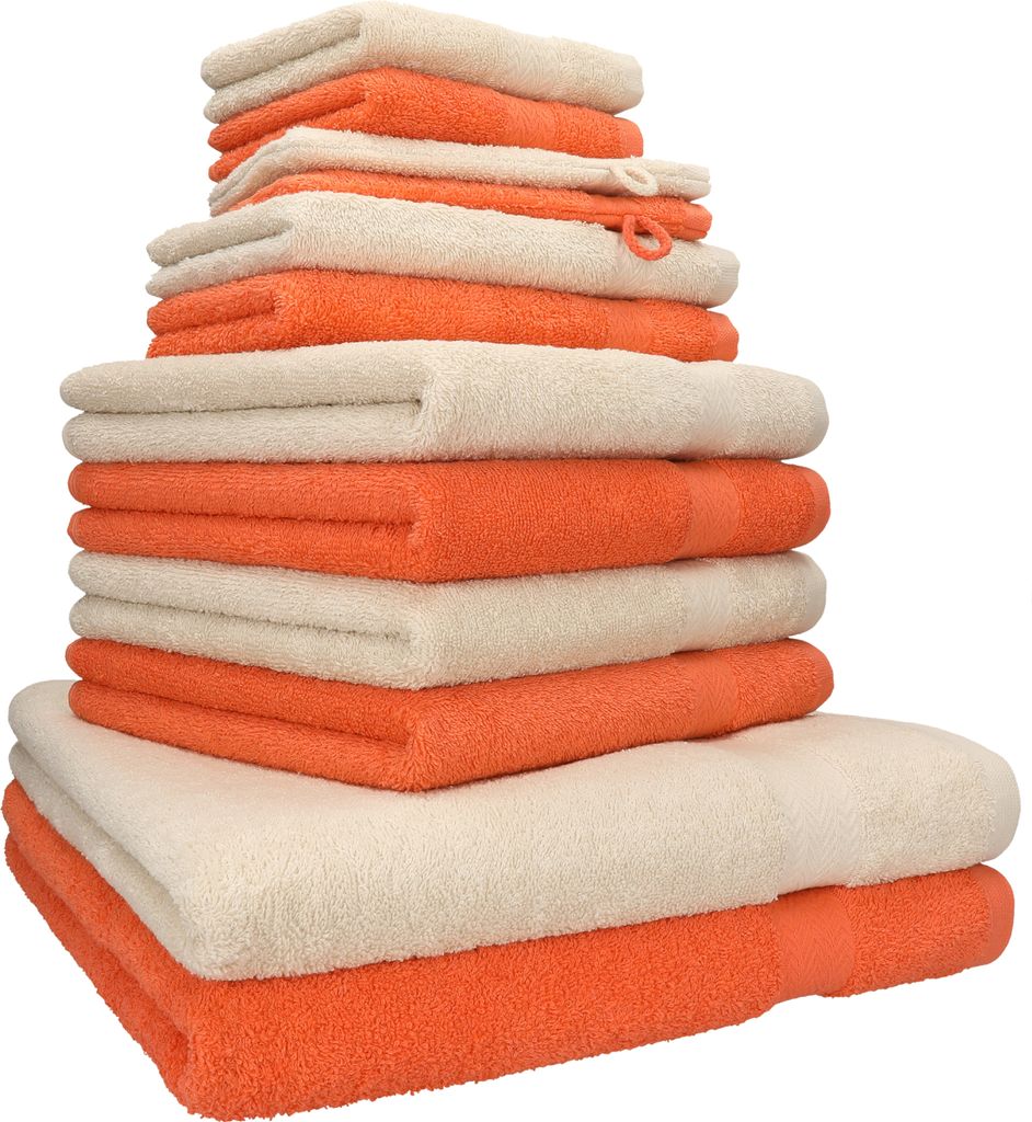 Betz 12-tlg. Handtuch-Set PREMIUM 2 Duschtücher 4 Handtücher 2 Gästetücher 2 Seiftücher 2 Waschhandschuhe Farbe: blutorange / sand