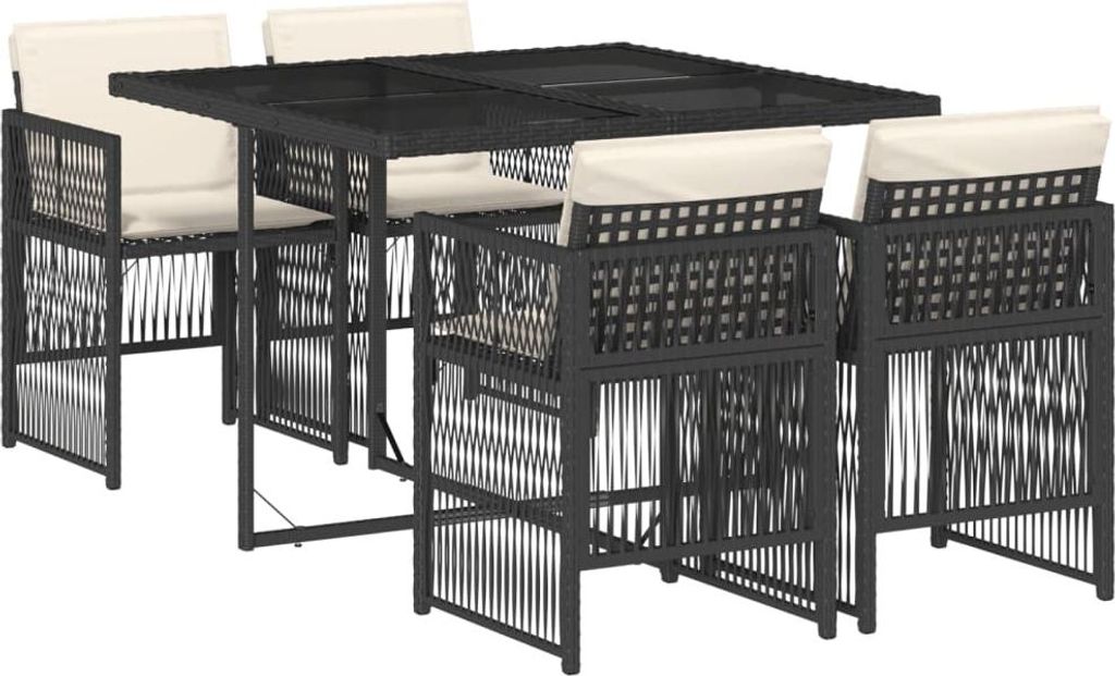 vidaXL 5-tlg. Garten-Essgruppe mit Kissen Schwarz Poly Rattan