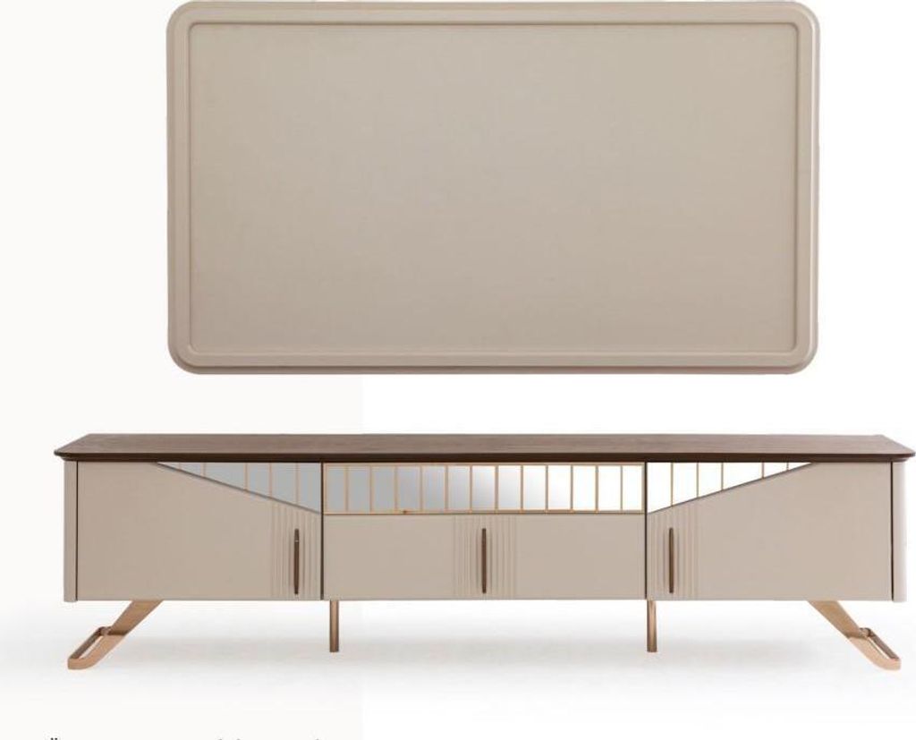 Wohnzimmer TV Ständer Wandpanel RTV Lowboard Sideboard Holz Beige JVmoebel