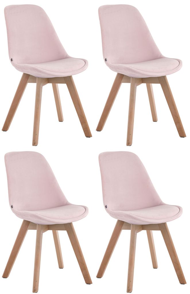 CLP 4er Set Besucherstühle Borneo Samt mit Polsterung pink Gestell Farbe natur