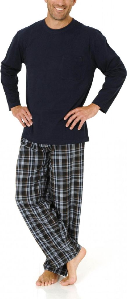 Herren Pyjama Mix& Match Schlafanzug, Hose gewebt, Oberteil Wirkware, 101 90 625 ; marine , 56