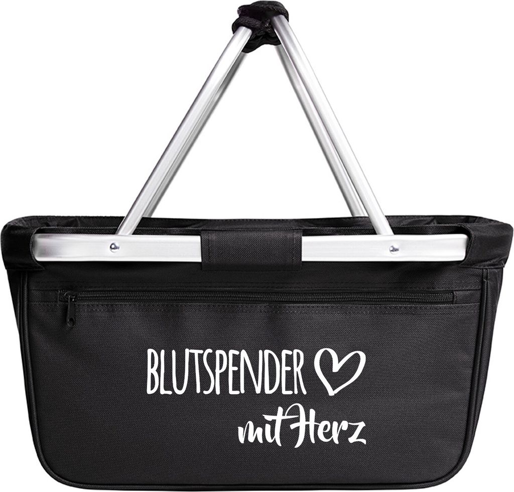 Huuraa Einkaufskorb Blutspender mit Herz 20 Liter Black faltbarer Tragekorb Geschenkidee