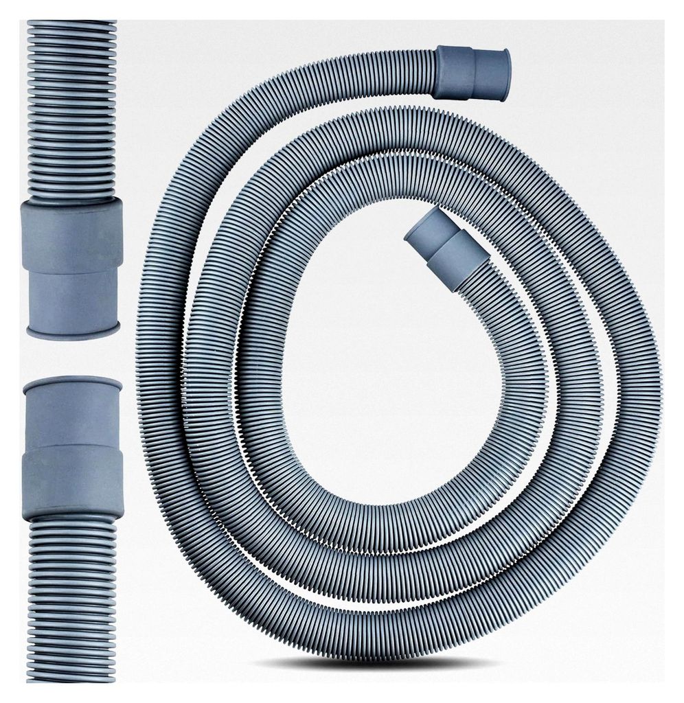 Ablaufschlauch Verlängerung 2m für Waschmaschine und Geschirrspüler mit Ø 22 mm x Ø 24 mm Grau