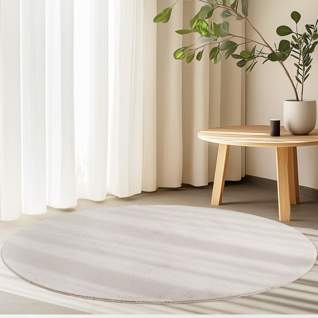 Homebyhome Kurzflor Teppich Einfarbig Waschbar, Weich & Rutschfest für Wohnzimmer & Schlafzimmer, Grösse 80 cm Rund