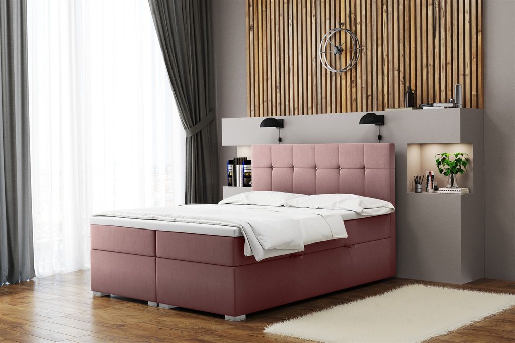 Boxspringbett Schlafzimmerbett ABELT 120x200cm in Stoff Matt Velvet Altrosa