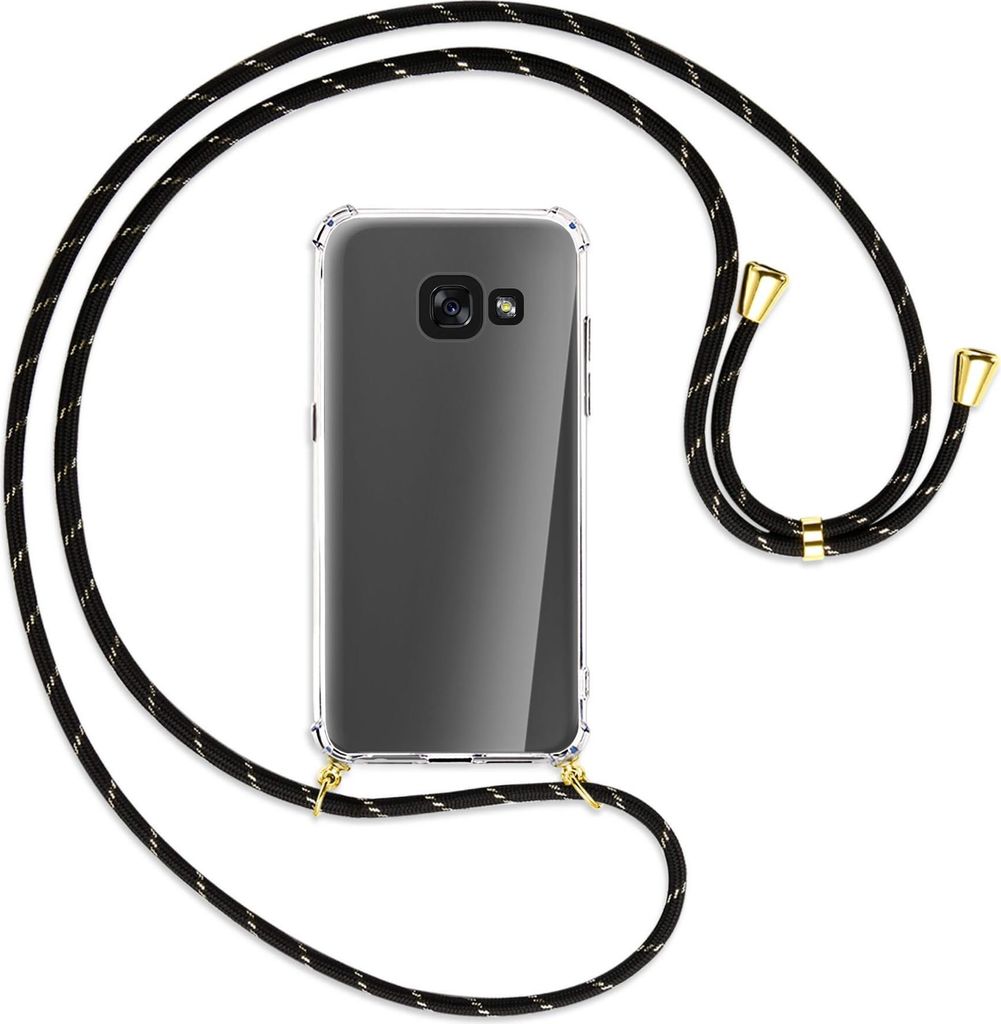 Handykette Backcover-Schutzhülle mit Band (Metall goldfarben) für Samsung Galaxy A3 2017 - schwarz/gold