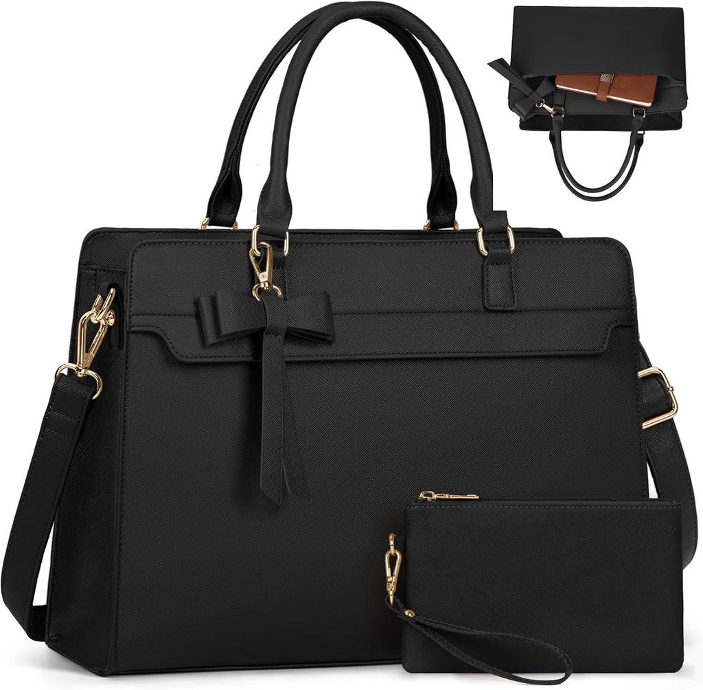 RAINSMORE Handtasche Damen 15.6 Zoll Laptoptasche Schwarz
