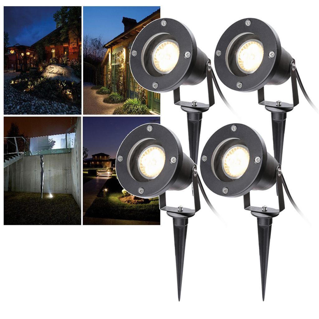 4er LED Gartenleuchte Gartenbeleuchtung Außenleuchte mit Erdspieß Gartenstrahler