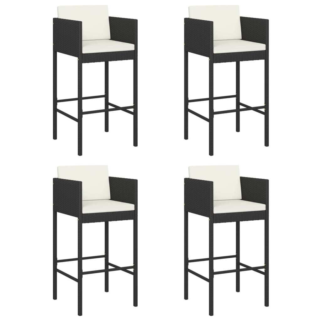 "WINTER SALE"Gartenstuhl/Barhocker - Gartenmöbel - Balkonstuhl 4er-set - multifunktional& Moderne - mit Kissen Schwarz Poly Rattan - Stühle für ...
