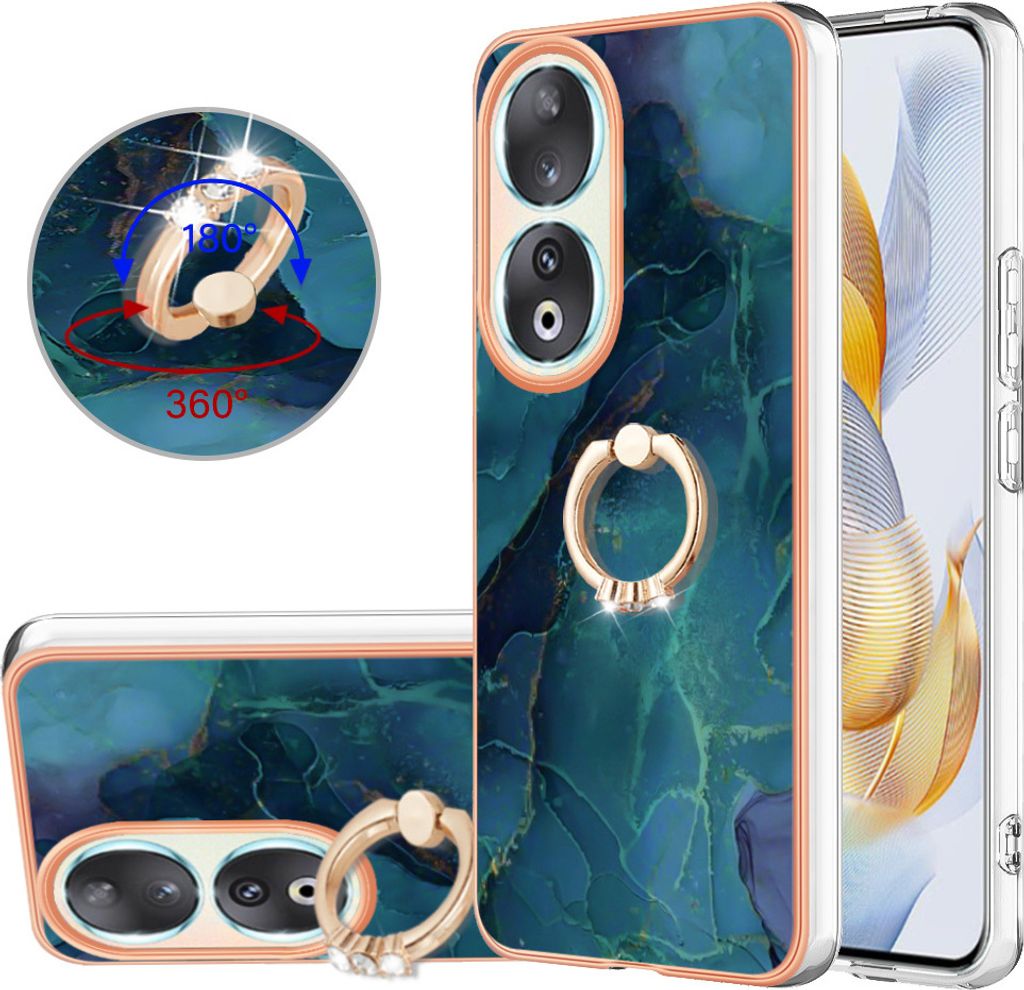 Hülle für Honor 90 5G Muster TPU Silikon Stoßdämpfer Bumper Schutzhülle mit Ring Ständer Dunkelgrün