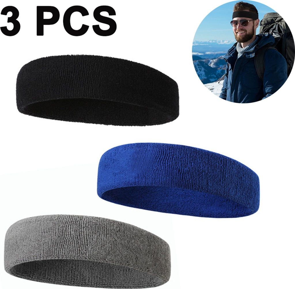 Schweißband Stirnband Männer & Frauen - 3 STÜCKE Sport Stirnbänder Feuchtigkeitstransport Athletisch Baumwollfrottee Schweißband Schweißabsor...
