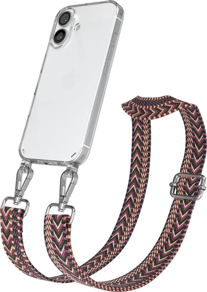 Apple iPhone 16 Chain Eyelets Slim Neck Strap Set Zig Zag Berry - light Pink 10 Metall Silver