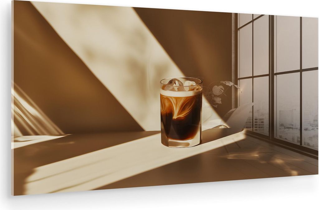 MuchoWow Glasbilder - Bilder auf Wandbild - Foto auf Glas Glas - Eiskaffee - Schatten - Braun 40x20 cm Wanddekoration aus Glas - Acrylglasbild - Ac...