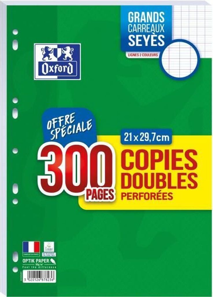 OXFORD Exemplaires doubles perforés - 300 pages - 90g Image du produit 