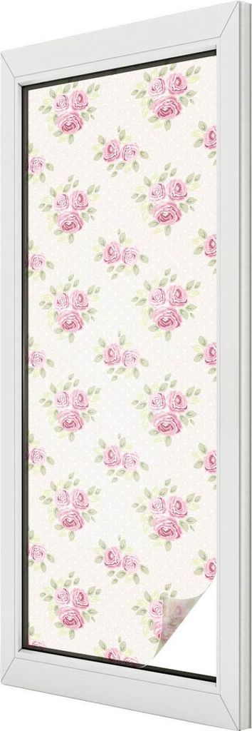Buntglas Fensterfolie – 146x50 cm – Stained-Glass Design – blickdichte dekorative Sichtschutzfolie – selbstklebend, UV-Schutz – Blumenmuster