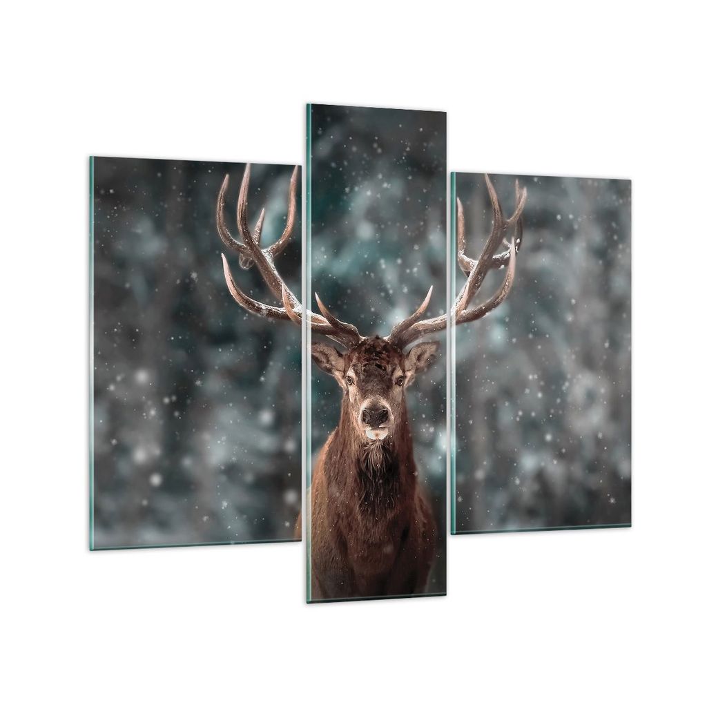 Bilder auf glas - 3 Teile - Hirsch Hirsch Winter - 95x80cm - Glasbilder - Wandbilder - Bilder - zum Aufhängen bereit - Wanddekoration aus Glas - G...