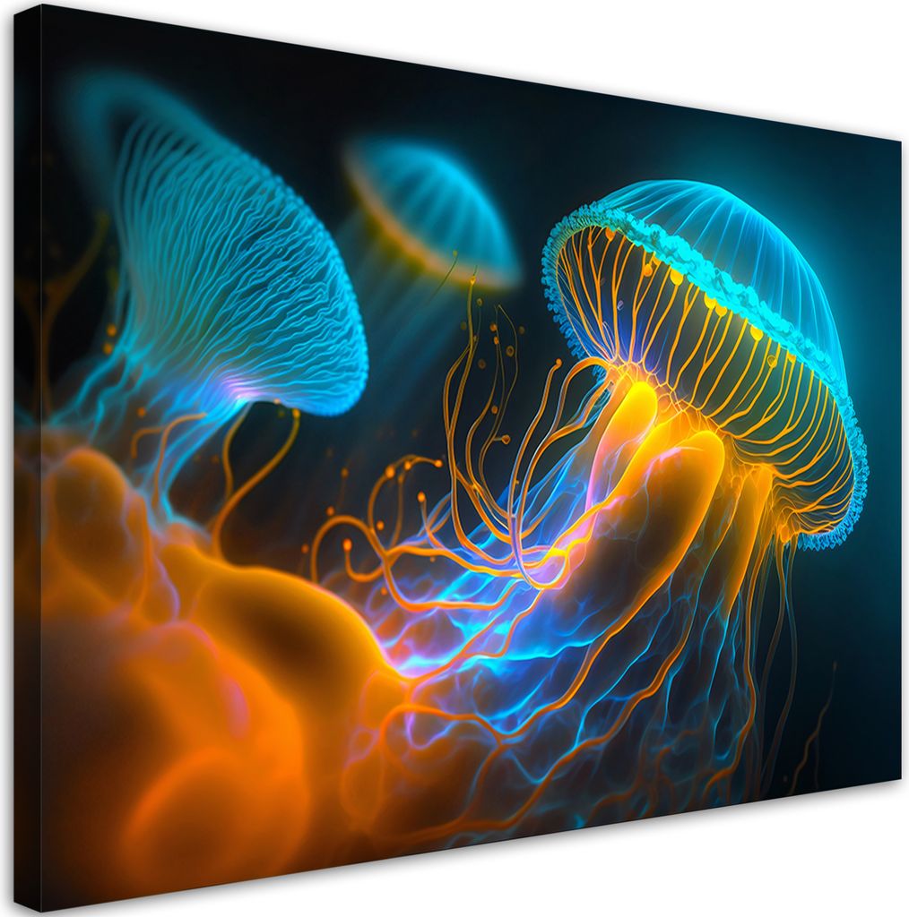 Leinwandbild Qualle unter Wasser Neon 90x60 Feeby Bunt bild für die wand bereit zum aufhängen