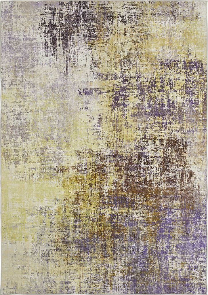 Teppich Wohnzimmer Gelb-Blau 80 x 150 cm, Kurzflor Teppich Abstrakt, Designteppich Modern