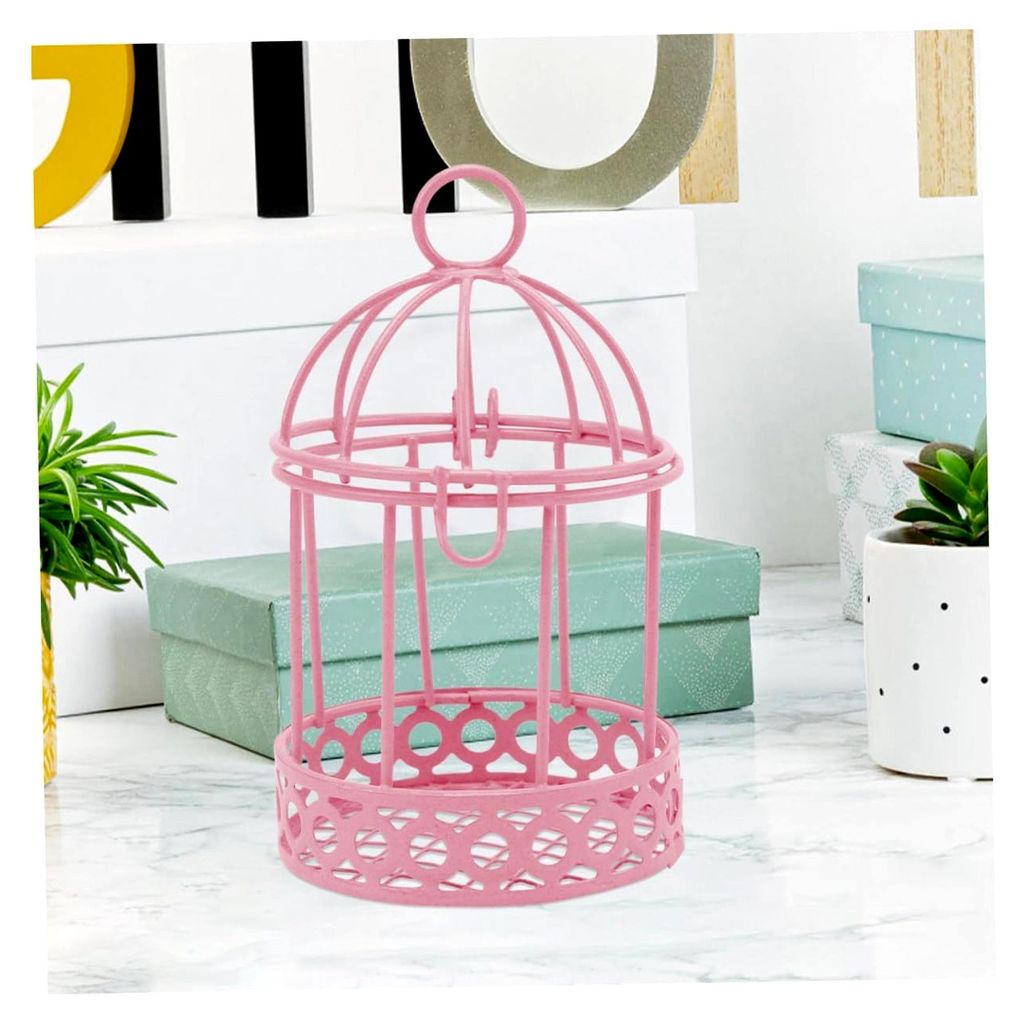 2 Stück Kleine Metallvogelkäfige mit Wandhänger Runde Vintage Laternen in Rosa und Weiß Dekorative Aufbewahrung für Tisch und Wohnraumdeko bei...