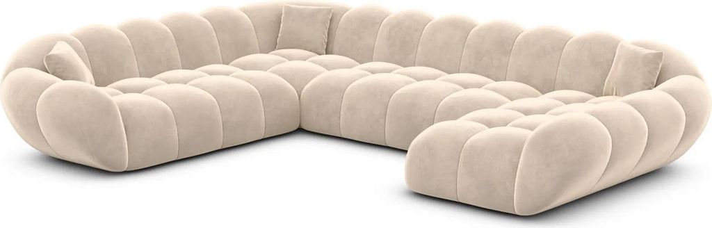 Samtstoff U-Form XXL Wohnlandschaft Liva Creme Rechts