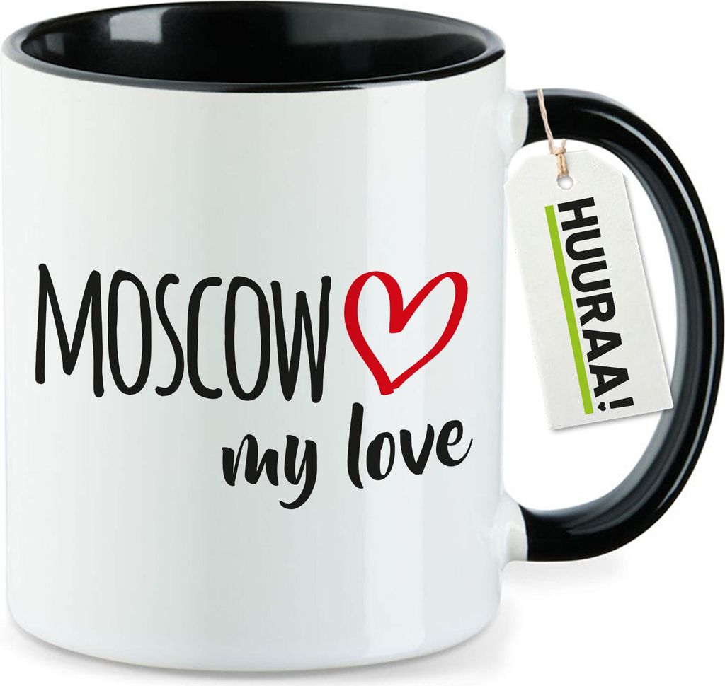 Huuraa Kaffeetasse Moscow my love 330ml Schwarz Keramik Kaffeebecher Geschenkidee