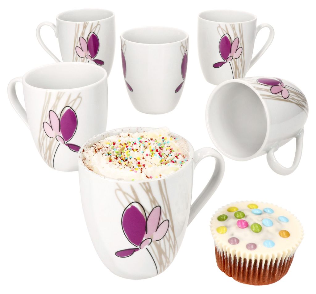 6er Set Viola Kaffeebecher 350ml Porzellan-Tassen 6 Produktbild 