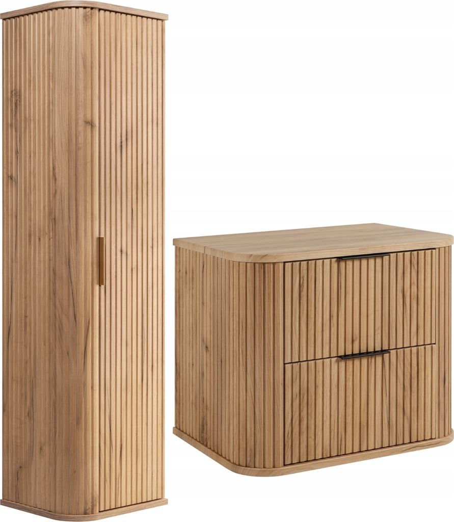 RODAN | Badmöbel Set - 60,4 cm - 2-teilig - Braun - Hochwertige MDF Fronten - Badezimmermöbel - Hochschrank - Waschbeckenunterschränke