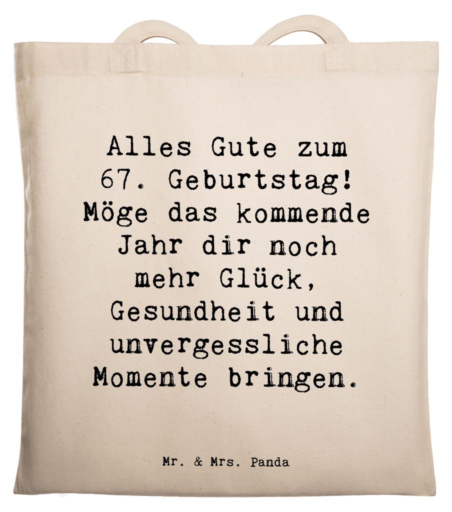 Mr. & Mrs. Panda Tote Bag Spruch 67. Geburtstag - Transparent - Geschenk, besonderes, Illustration, Happy Birthday, Stoffbeutel, canvas tasche, Her...