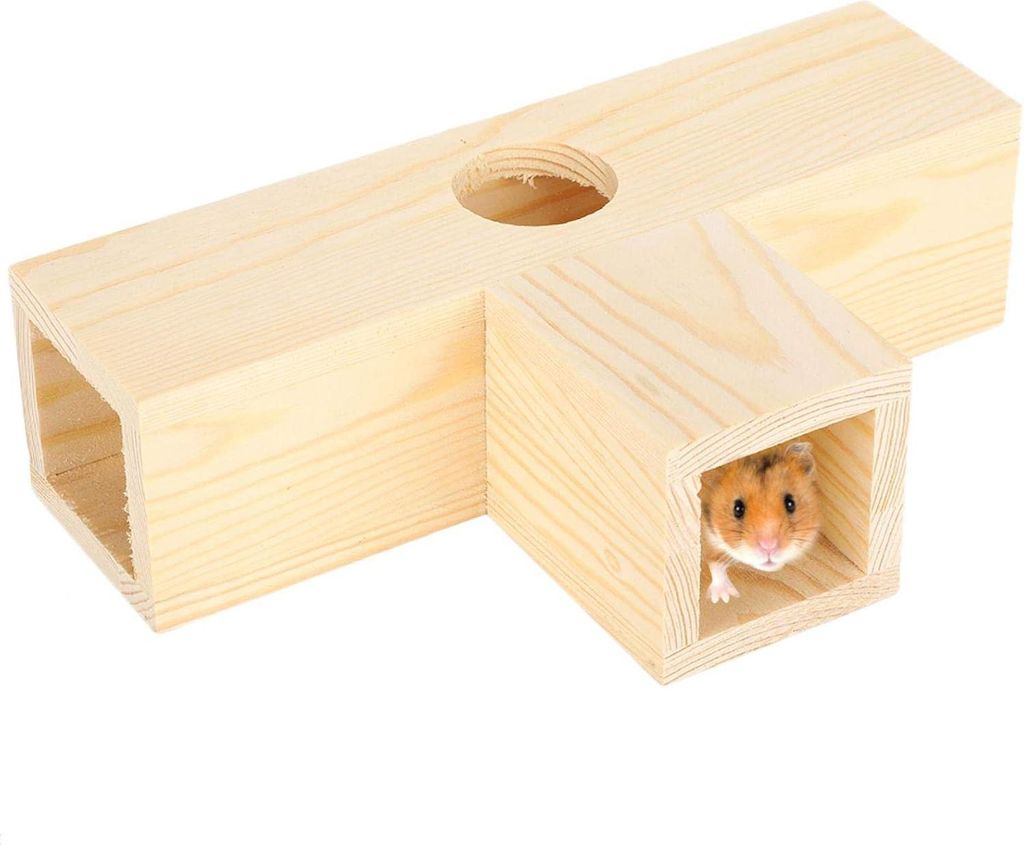 Hamster Tunnel Haus Natürliches Holz - Spielzeug für Kleine Haustiere - Trainingsübung Spielplatz - Hamsterkäfig - Mäuse Gerbils