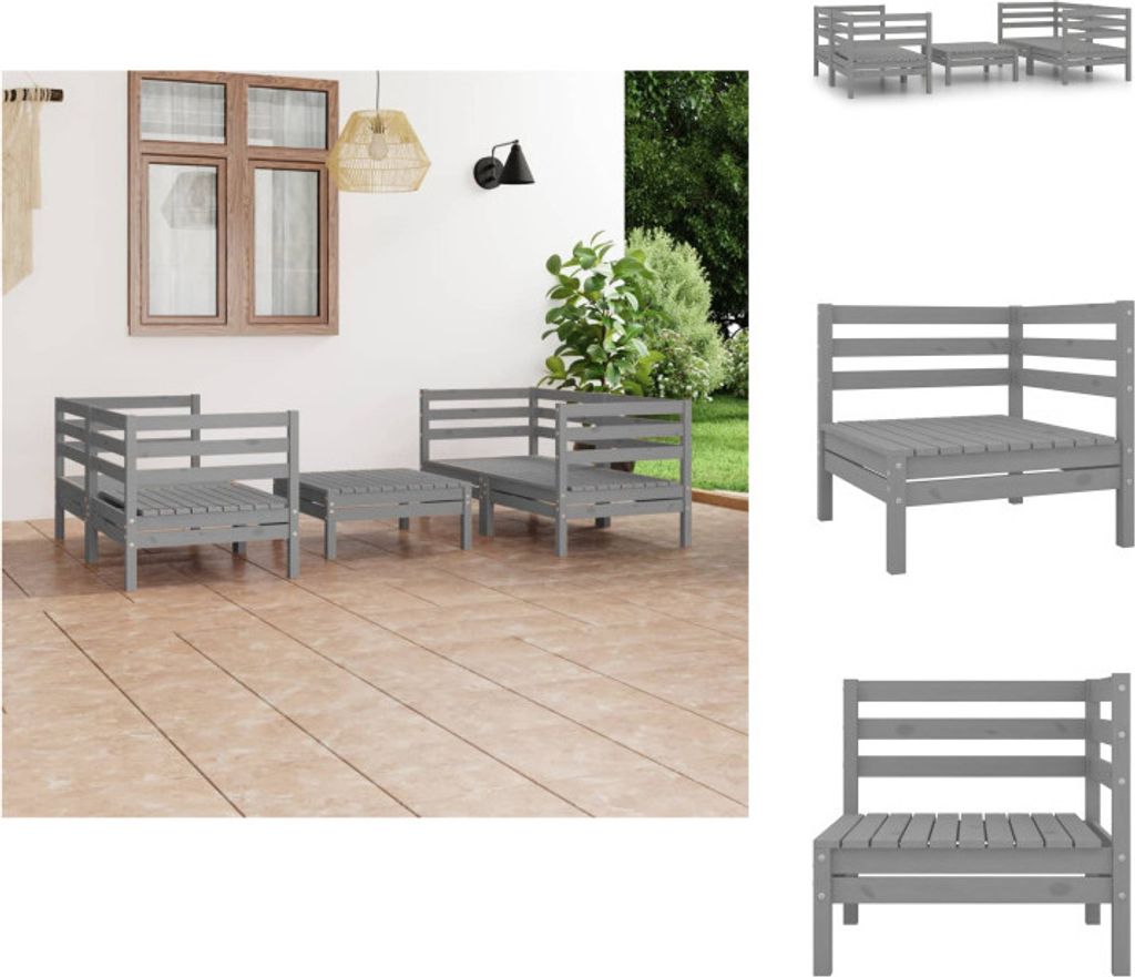 vidaXL 5-tlg. Garten-Lounge-Set Grau Kiefer Massivholz - Gartenmöbel-Sets