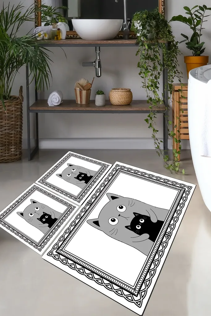 Set Bagno Gatto Mamma Mijolnir 3 Pz - Tappetini Colorati Poliestere