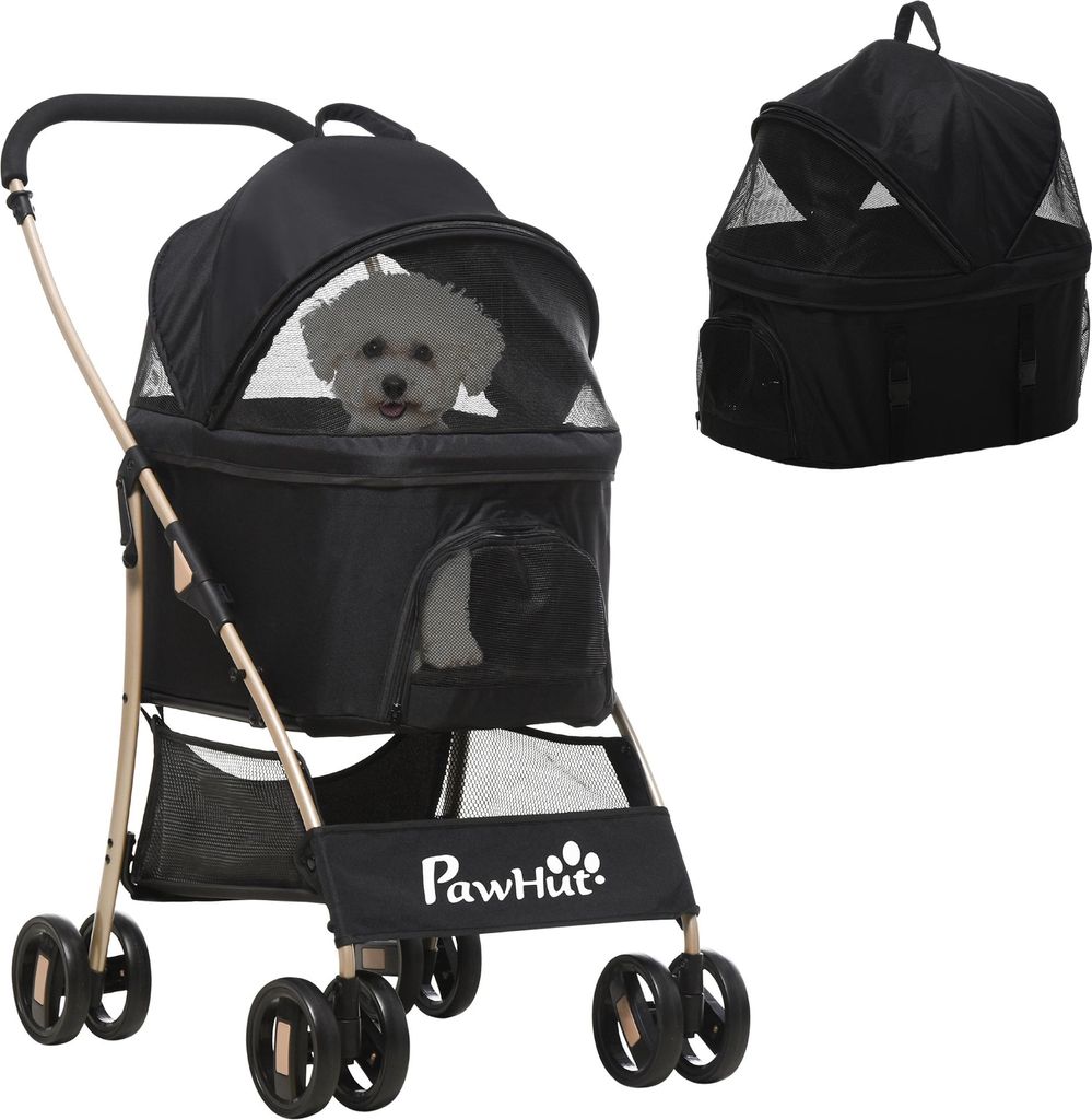PawHut Hundewagen, 2 in 1 Hundetrolley, faltbarer Hundebuggy, Tragetasche