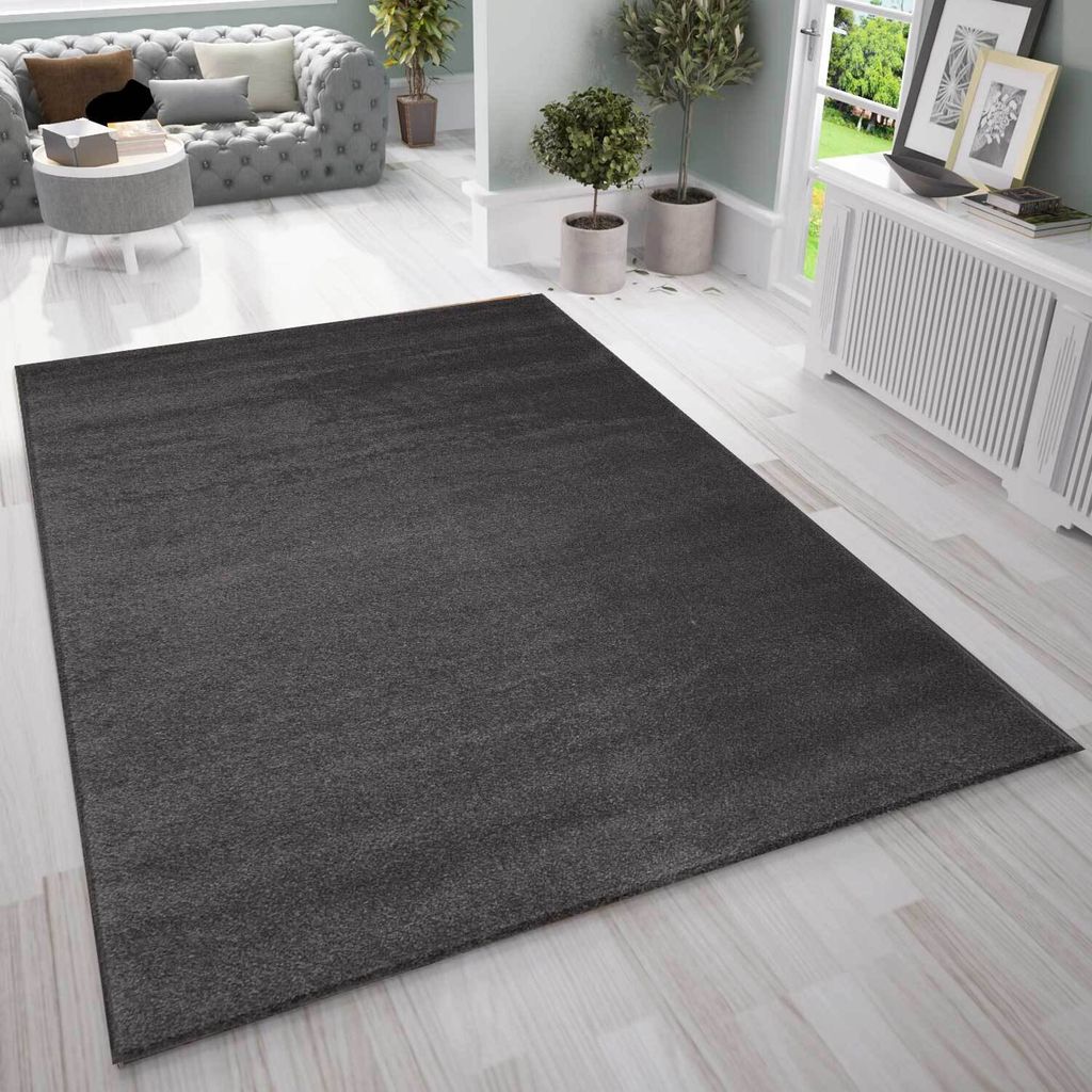 Teppich Kurzflor Einfarbig Weich & Flauschig Seidiger Glanz in Grau/ Anthrazit , für Wohnzimmer, Schlafzimmer, küche , Farbe:Anthrazit, Maße:120...