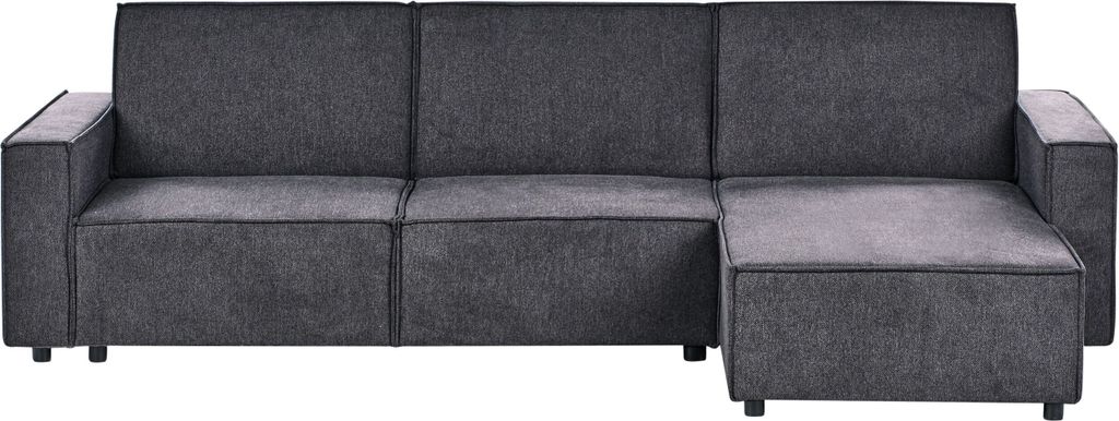 BELIANI 3-Sitzer Ecksofa Graphitgrau Stoffbezug L-Förmig mit Schlaffunktion Chaiselongue Linksseitig Breite Armlehnen Modern Schlafsofa Polstersofa