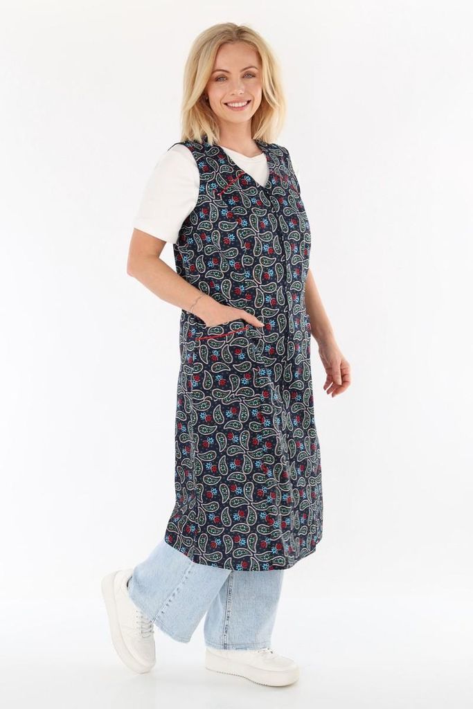 Reißverschluss Kittel RV Hauskleid Baumwolle Schürze Kochschürze, Farbe:Schwarz/Rot, Größe:54