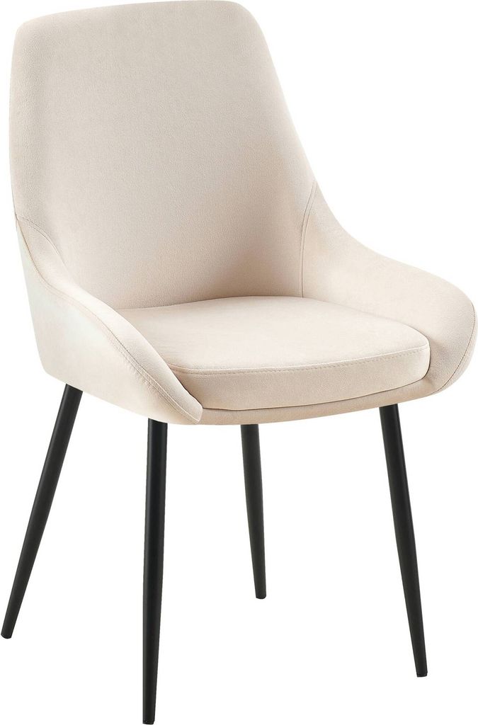 CLP Esszimmerstuhl Elmira Samtbezug gepolstert mit Rückenlehne creme Material Gestell Metall matt schwarz