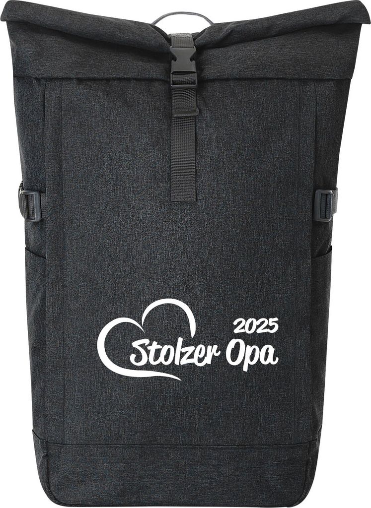 Huuraa Kurierrucksack Stolzer Opa 2025 Herz 30-44 Liter Black Melange Fairtrade Rolltop Rucksack Geschenkidee