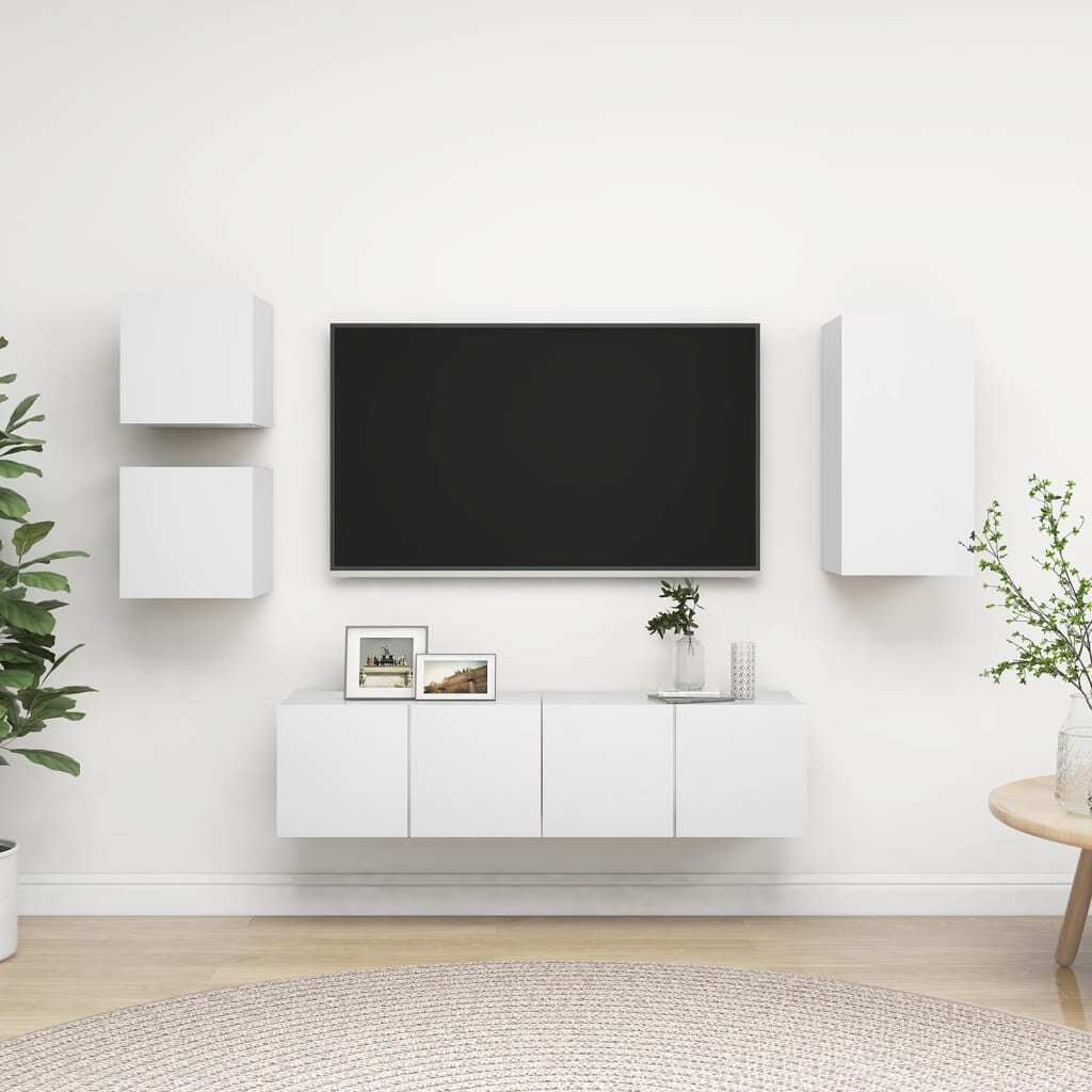 The Living Store 5-tlg. TV-Schrank-Set Weiß Holzwerkstoff