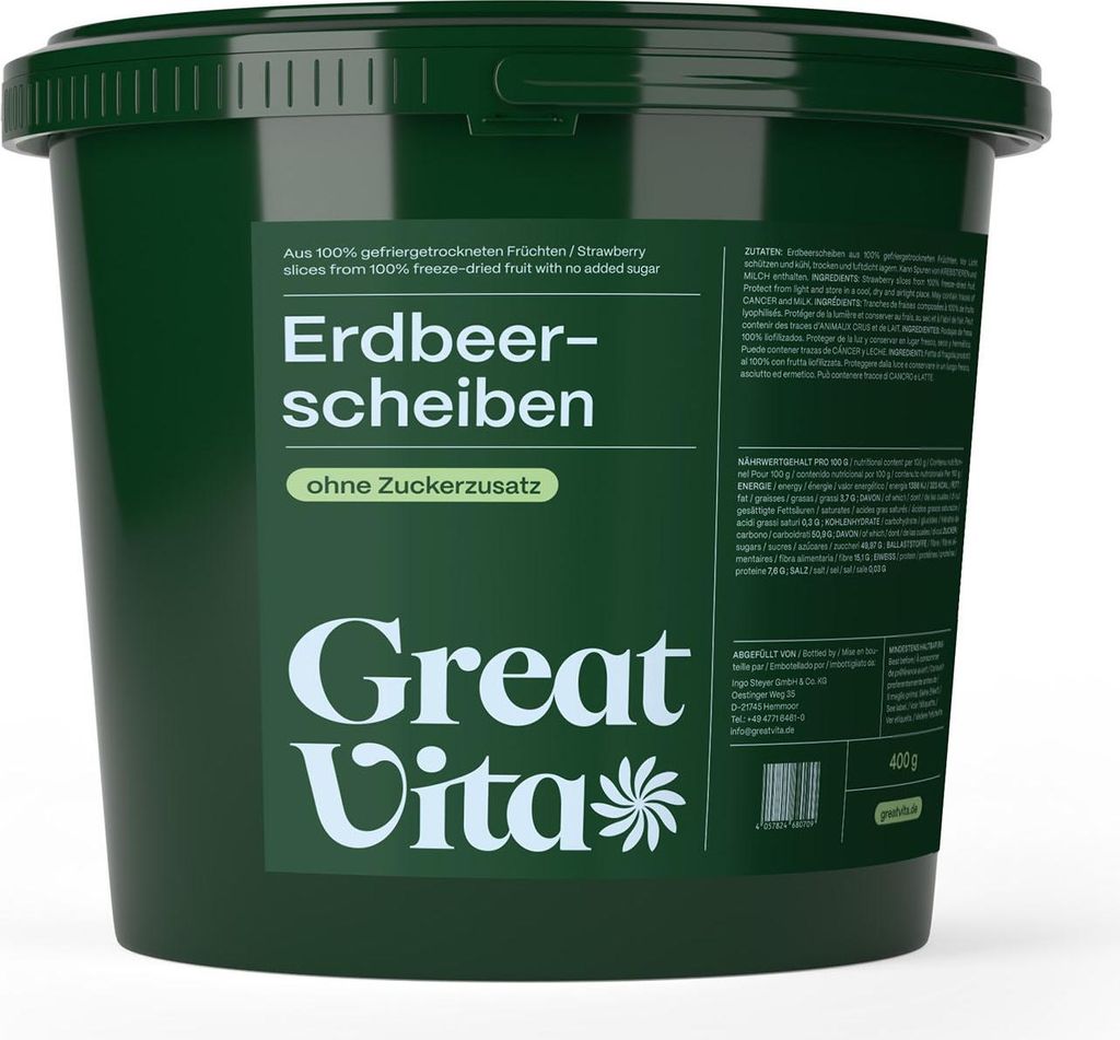 GreatVita getrocknete Erdbeeren 400g | gefriergetrocknete Produktbild 
