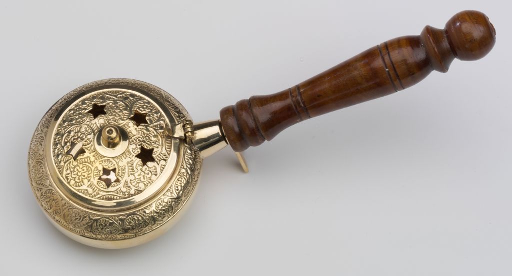 Räucherpfanne, Weihrauchpfanne mit Holzgriff aus Messing Gold Länge 23 cm für Räucherkohle