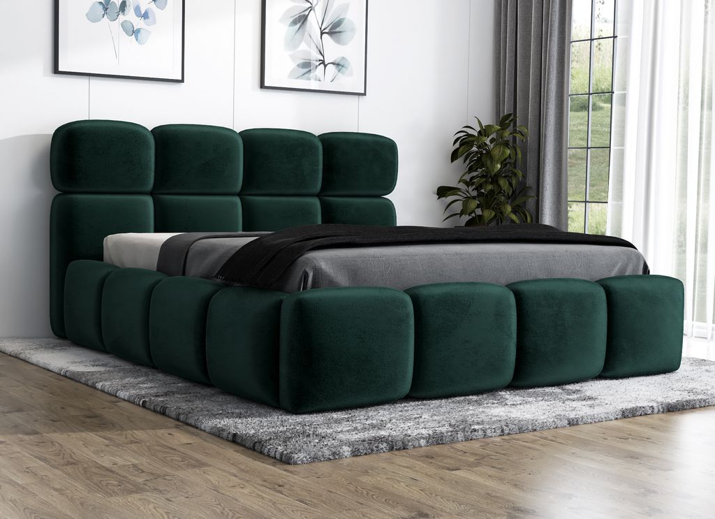 Polsterbett NEW YORK 180x200 mit Matratze und Bettkasten. Farbe: Grün.