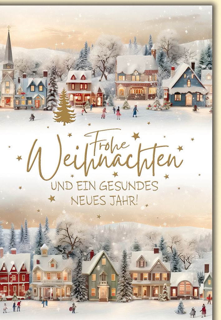 A Weihnachten Winterdorf mit spielenden Kindern Glückwunschkarte mit Umschlag