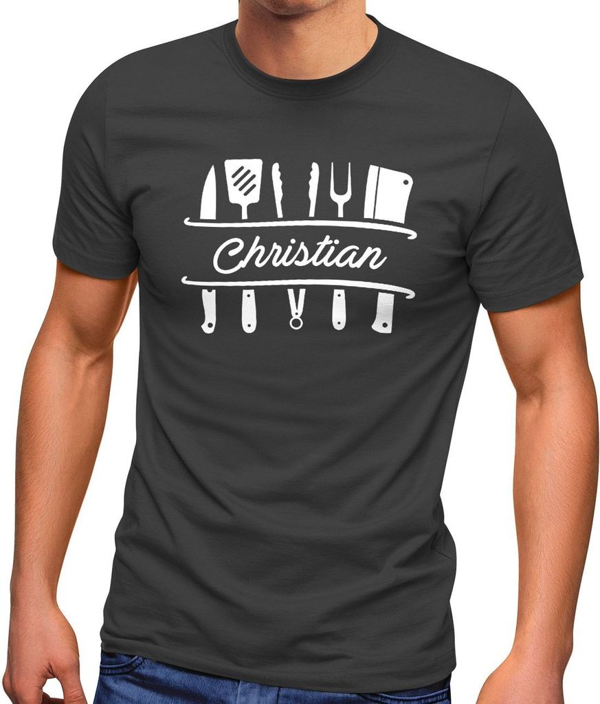 Herren T-Shirt grillen personalisiert eigener Name Grillbesteck Geburtstag Geschenk für Männer MoonWorks anthrazit XXL