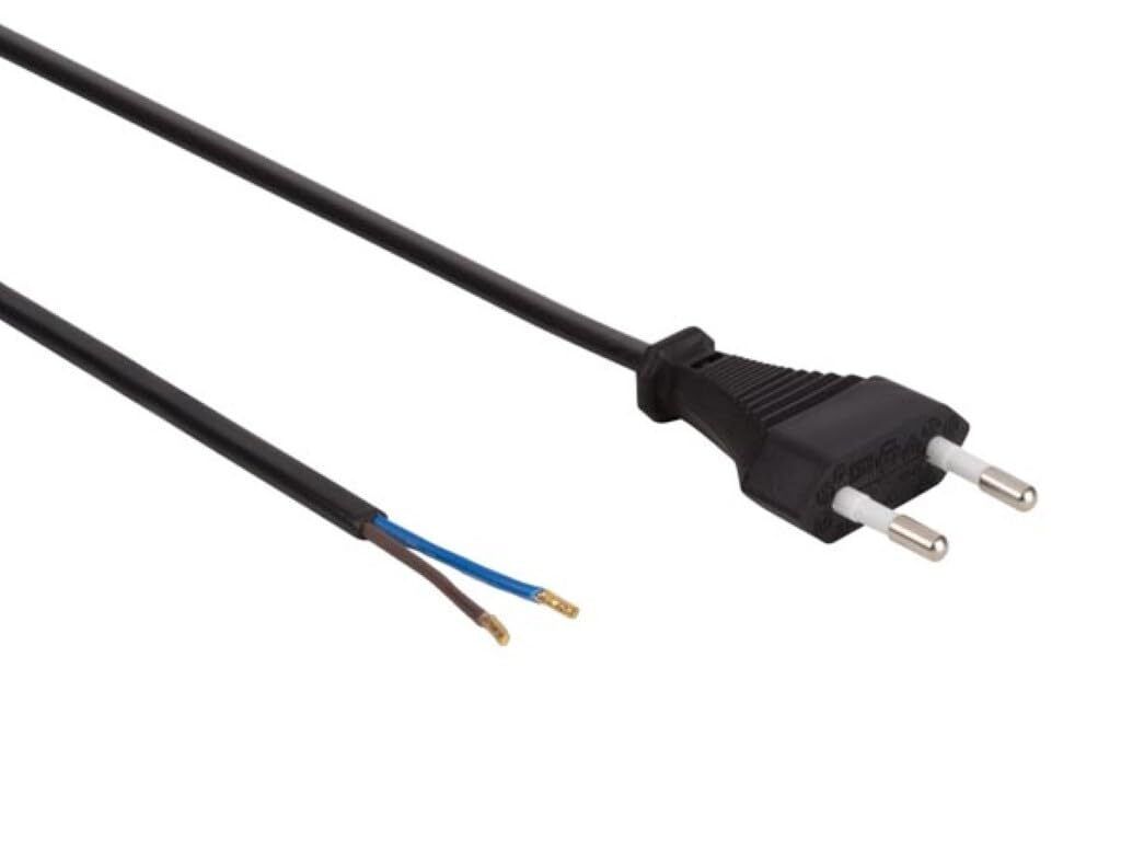 Perel Netzkabel, H03VVH2-F 2G0.75, 1.8 m, 2.5 A/230 V, 575 W, Type C (Eurostecker) auf C575, für