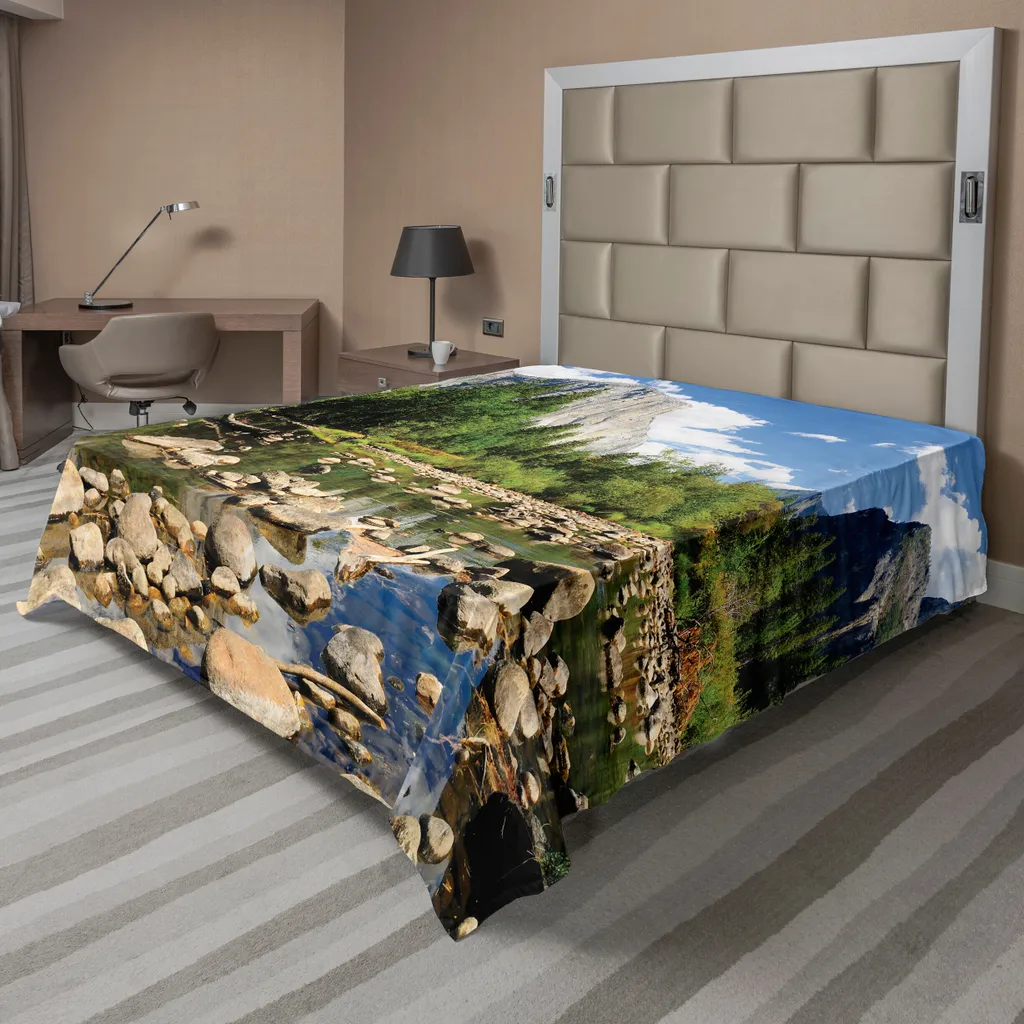 Drap plat doux Yosemite 244x205cm motif forêt aquatique bleu et vert